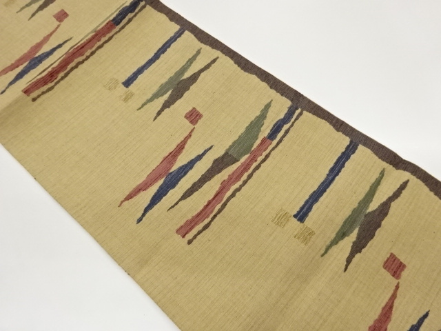 JAPANESE NAGOYA OBI / EMBROIDERY / TSUMUGI / ABSTRACT GEOMETRIC